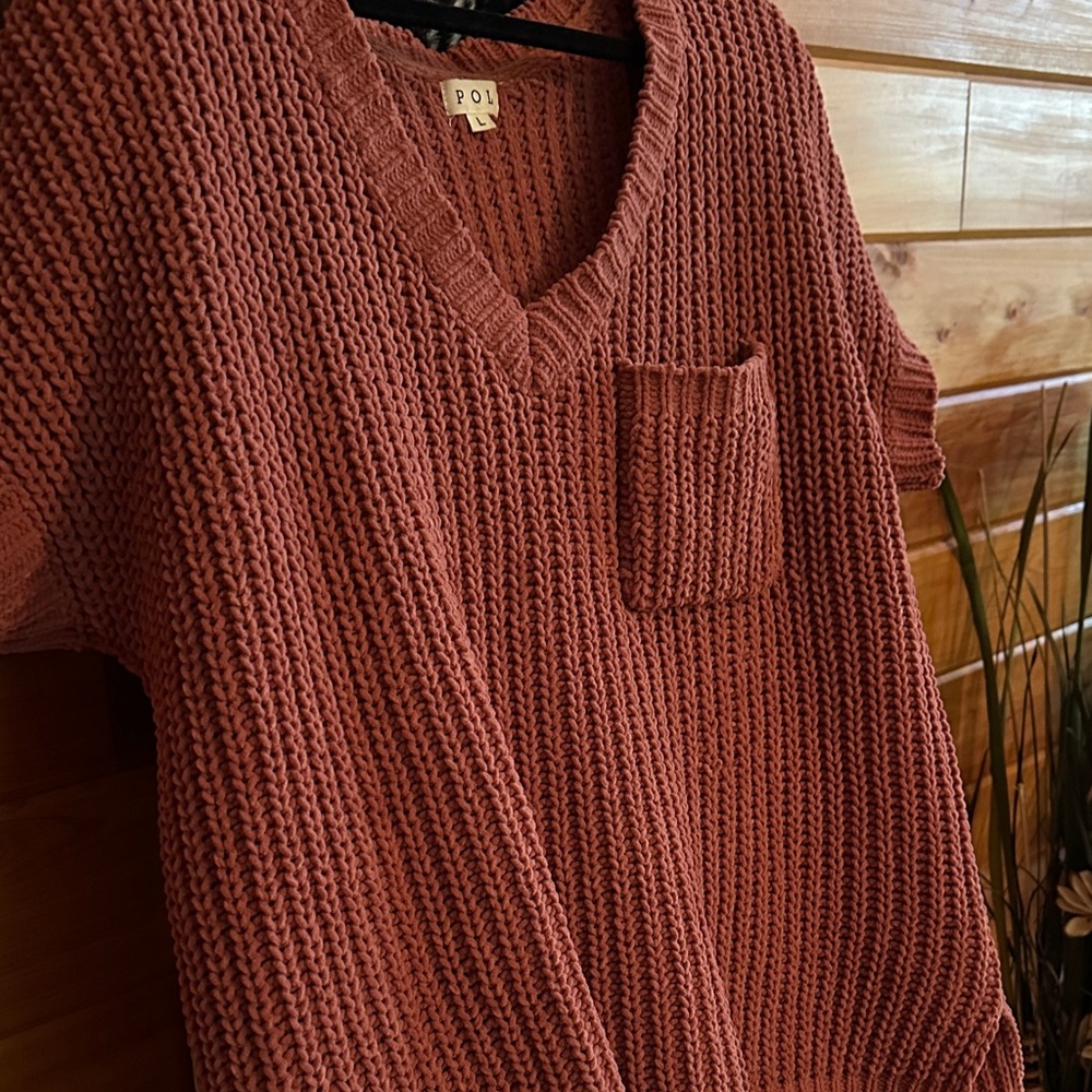 POL Women's V-Neck Sweater in Rust